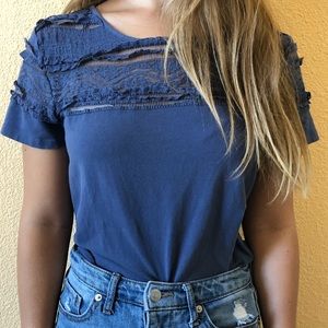 Indigo lace top crew neck tee